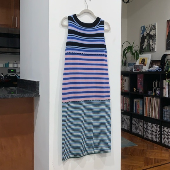 MARNI x UNIQLO collab Merino Blend Sleeveless Knitted Dress blue pink stripe S - Picture 2 of 12